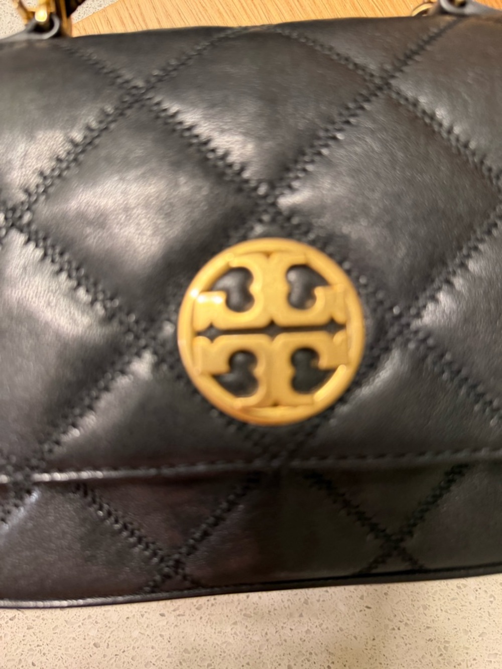 Tory Burch Black Quilted Leather Crossbody with Gold Chain and Logo - Picture 5 of 10
